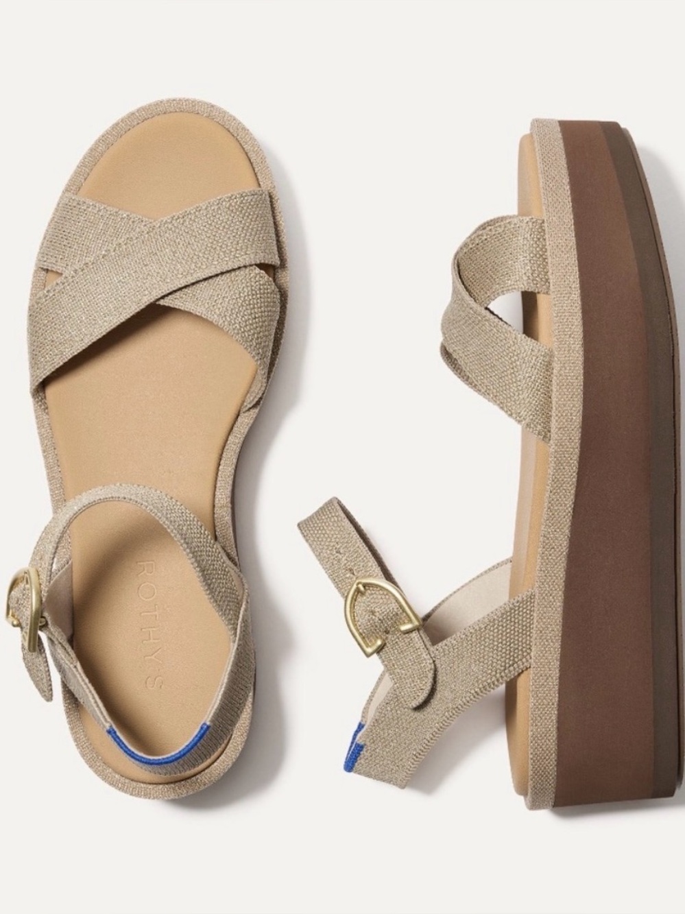 Rothy's Criss Cross Platform Wedge SandqWomen's Beige Platform Sandal
NWOT